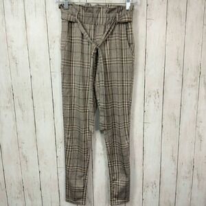 Shosho Women's Brown Plaid Paperbag Waist Tapered Pants Size XS